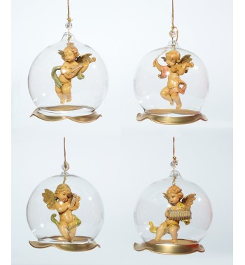 Assortment 4 blown glass ornaments to hang (V1) 8 cm.