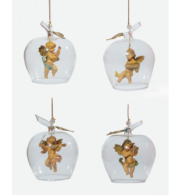 Assortment 4 blown glass ornaments to hang (V6) 11 cm.
