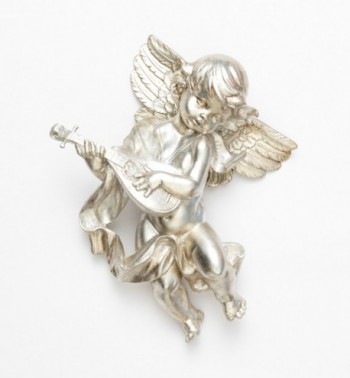 Angel with mandolin (465) silver leaf 27 cm.