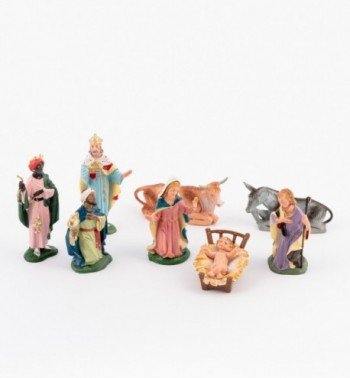 Nativity 8 pieces for creche traditional colours 10 cm.