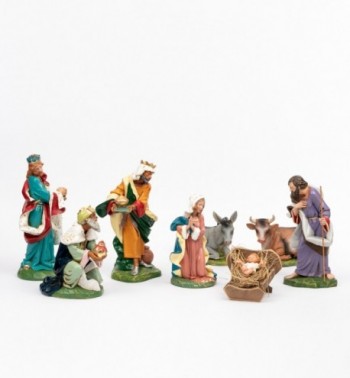Nativity 8 pieces for creche traditional colours 30 cm.