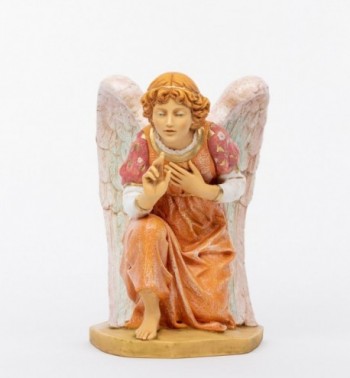 Pink kneeling angel in resin for creche 65 cm.