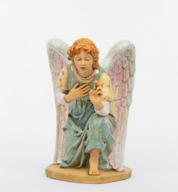 Blue kneeling angel in resin for creche 65 cm.