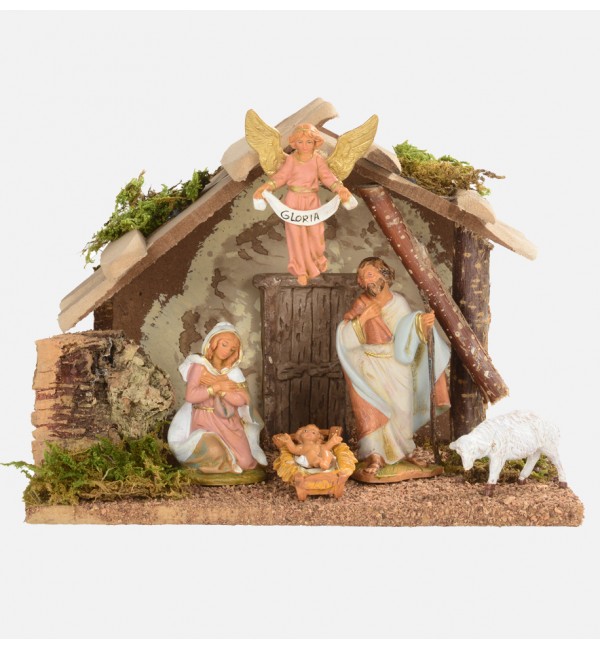 Stable n.39/L with 5 pieces for creche 9,5 cm.