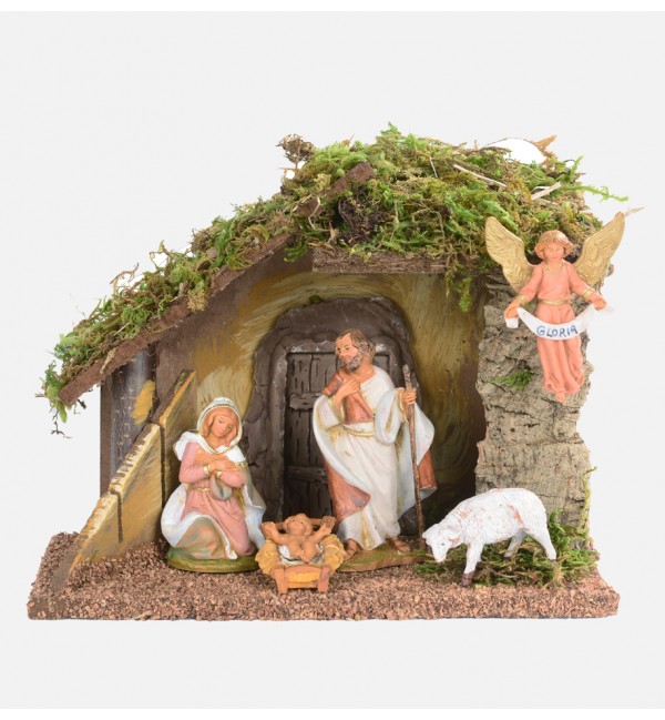 Stable n.58/L with 5 pieces for creche 9,5 cm.