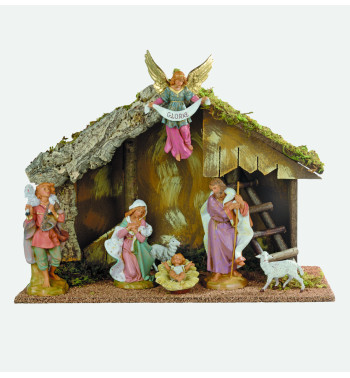 Stable n.664/L with 7 pieces for creche 19 cm.