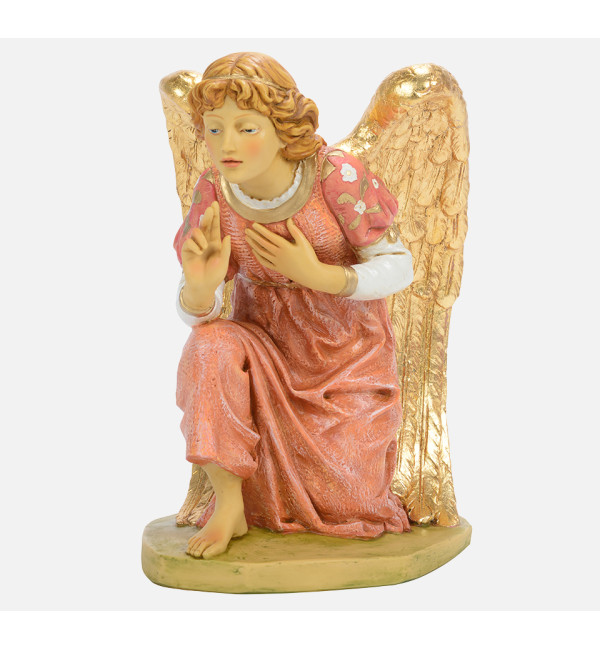 Pink kneeling angel in resin for creche 65 cm.