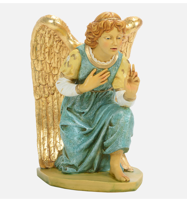 Blue kneeling angel in resin for creche 65 cm.